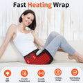 Cordless heated red light hip wrap used while relaxing at home