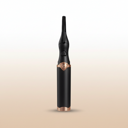 Black and rose gold hair styling tool on a gradient beige background