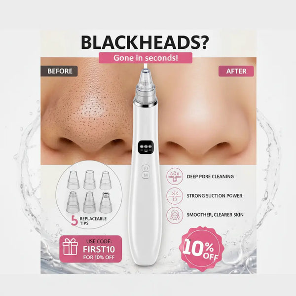 Blackhead remover vacuum for deep pore cleaning with visible before and after blackhead removal results