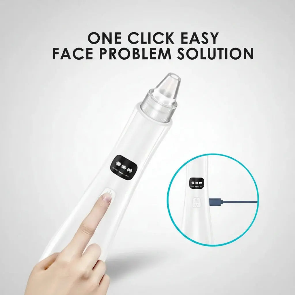 Blackhead remover vacuum device showing power button and USB charging