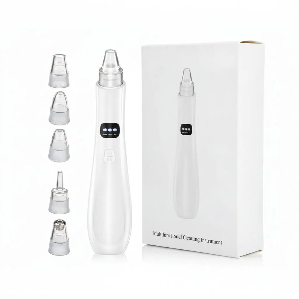 Blackhead remover vacuum with multiple suction heads and white box