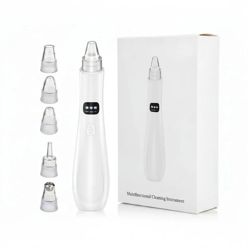 Blackhead remover vacuum with multiple suction heads and white box