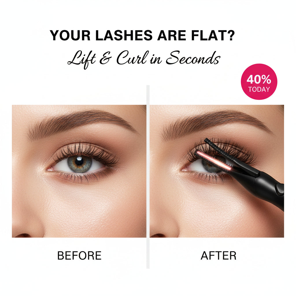 Eyelash curler with text on a white background