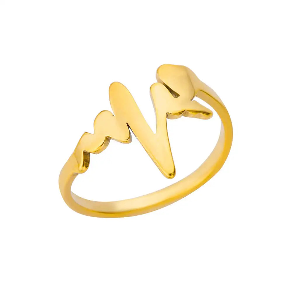 Heartbeat ring with a unique design on a white background