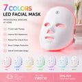 LED facial mask with 7 color options on a pink background