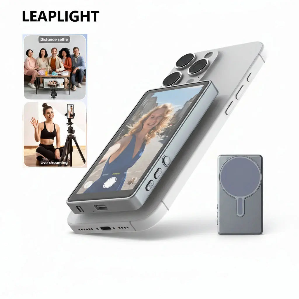 Magnetic phone selfie monitor with rear camera screen for TikTok Reels and live streaming