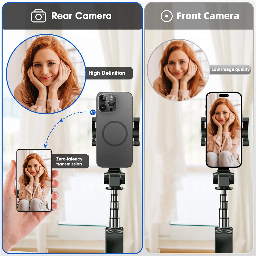 Magnetic phone selfie monitor for rear camera recording with Bluetooth remote