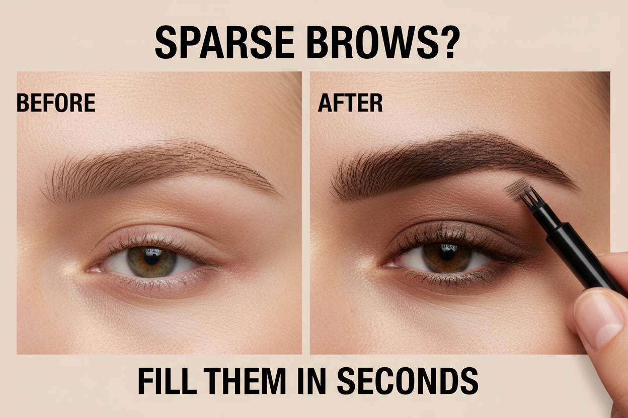 Microblading eyebrow pen with 4 tip design creating natural hair-like strokes on eyebrow with multiple shade options
