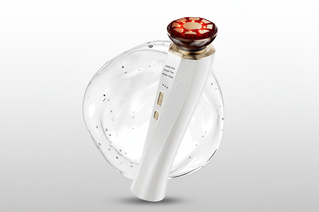 White electronic device with a Red Light Facial Massager on a white background