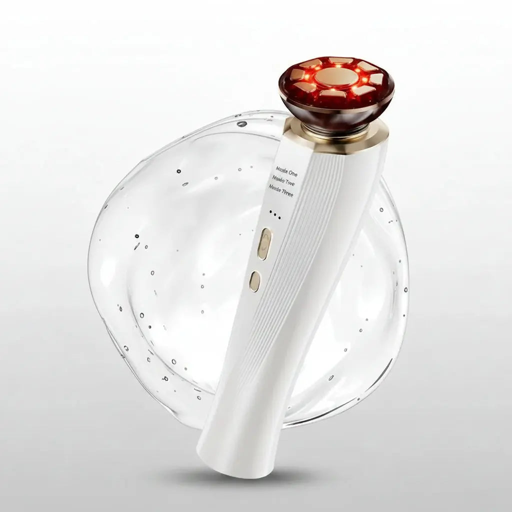 White electronic device with a Red Light Facial Massager on a white background
