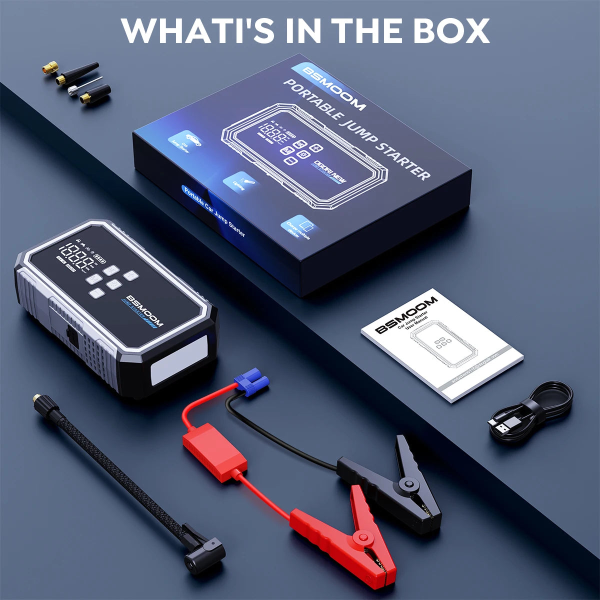 Car Jump Starter with Air Compressor 150PSI, 12V Jump Box Battery Charger Car Booster Battery Starting Device