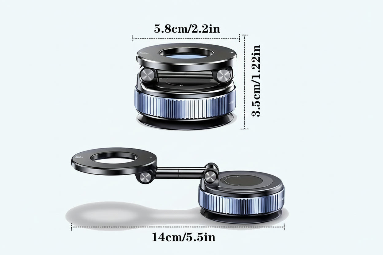 Measurement chart of a phone camera lens attachment with dimensions labeled.