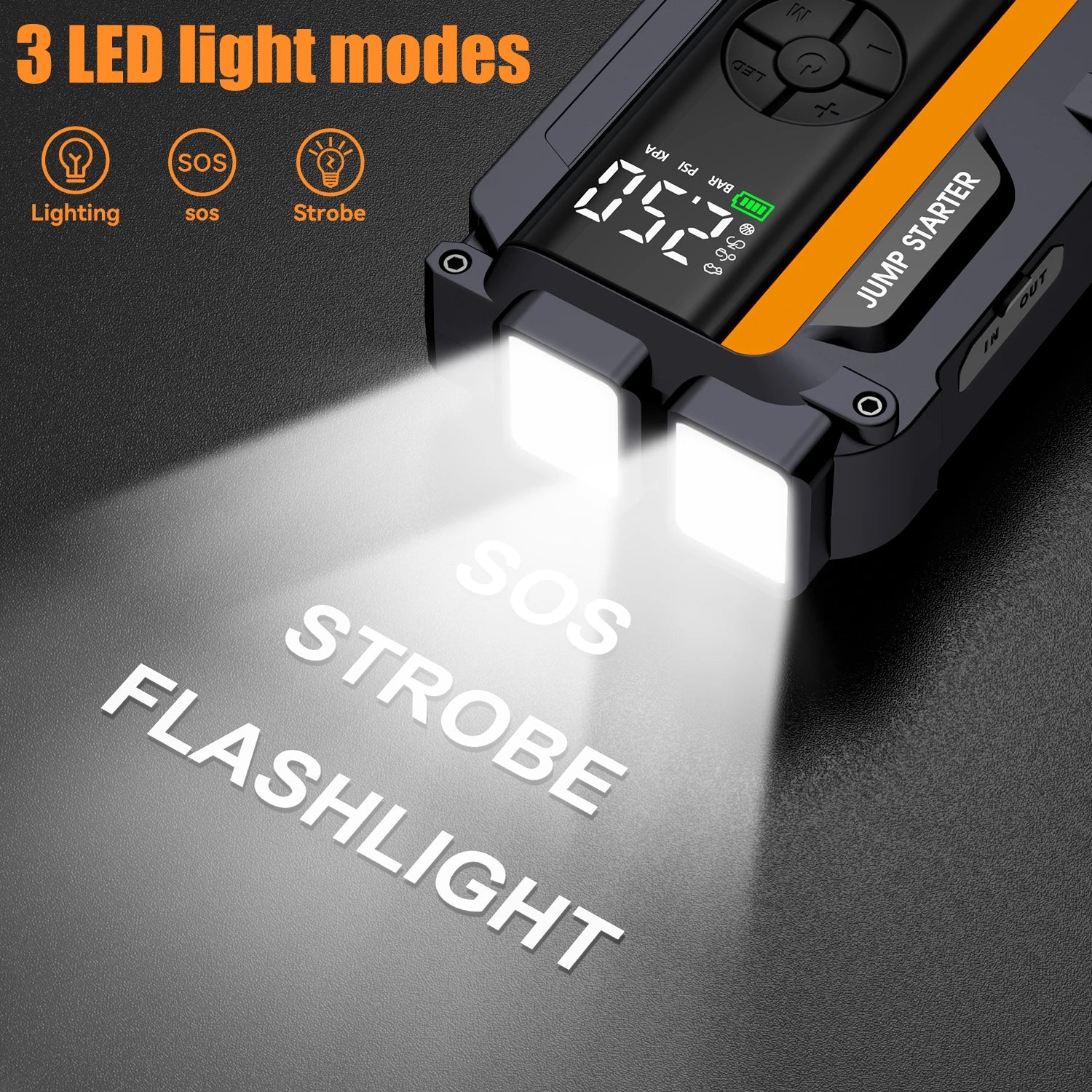 Car Jump Starter with Air Compressor 150PSI, 12V Jump Box Battery Charger Car Booster Battery Starting Device