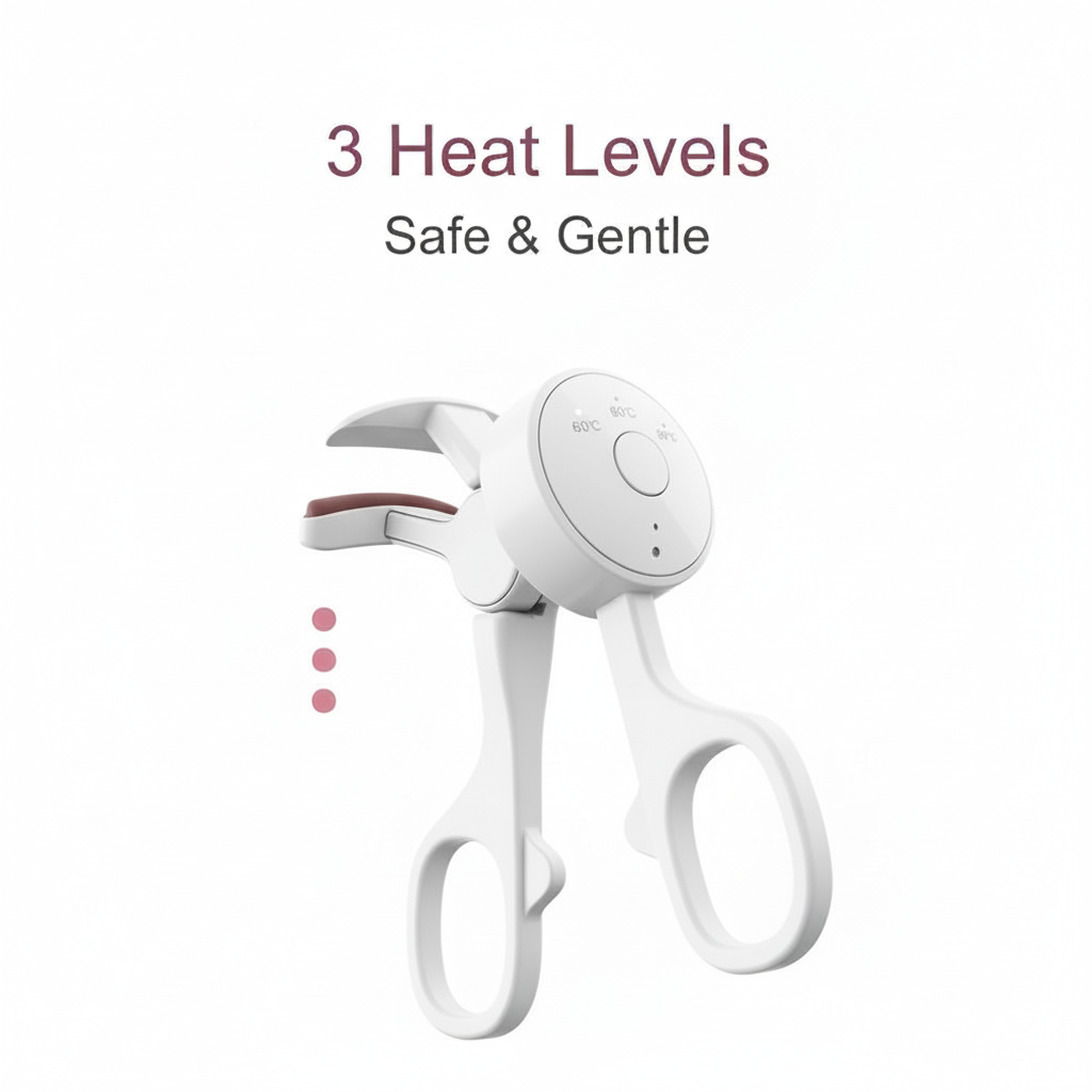 white hair curling tool with three-speed temperature control on a white background