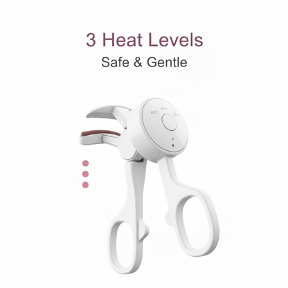 white hair curling tool with three-speed temperature control on a white background