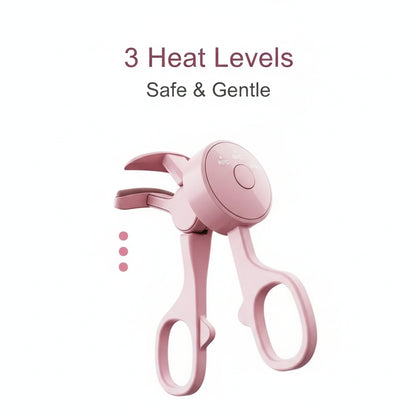 Pink hair curling tool with three-speed temperature control on a white background