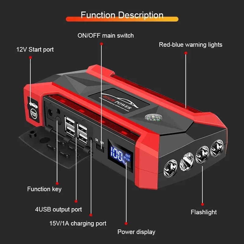 30000mAh Car Battery Starter Portable Charger Auto Jump Starter 12V Petrol Diesel Car Emergency Booster Start Power Supply