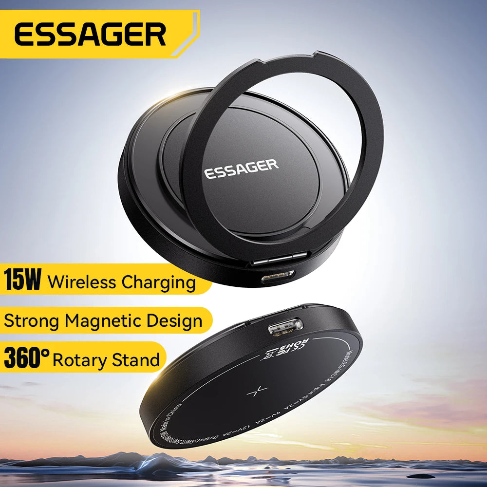 Essager Magnetic Wireless Charger 15W (Fast Charge + 360° Stand)