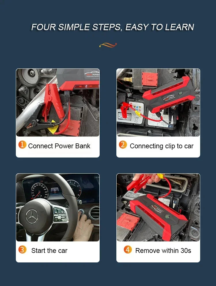 30000mAh Car Battery Starter Portable Charger Auto Jump Starter 12V Petrol Diesel Car Emergency Booster Start Power Supply