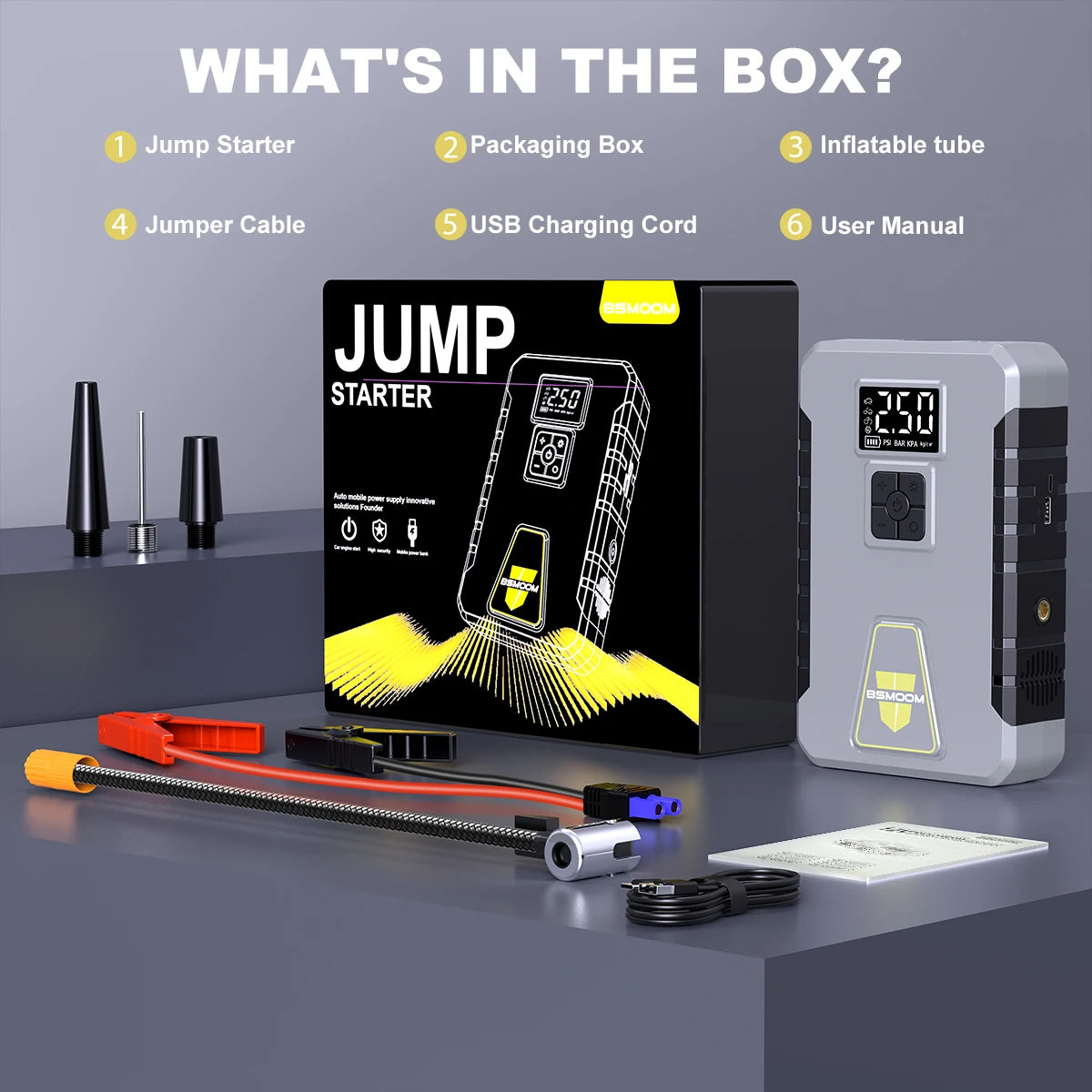 Car Jump Starter with Air Compressor 150PSI, 12V Jump Box Battery Charger Car Booster Battery Starting Device