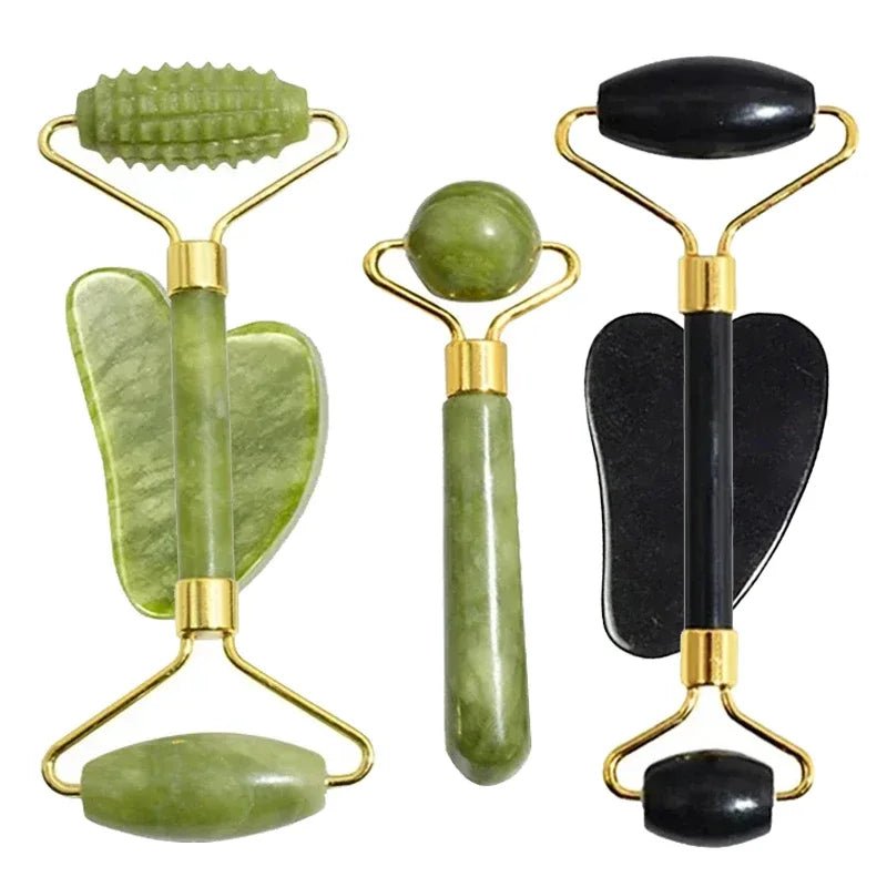 Natural Stone Jade Roller & Gua Sha Facial Massage Set