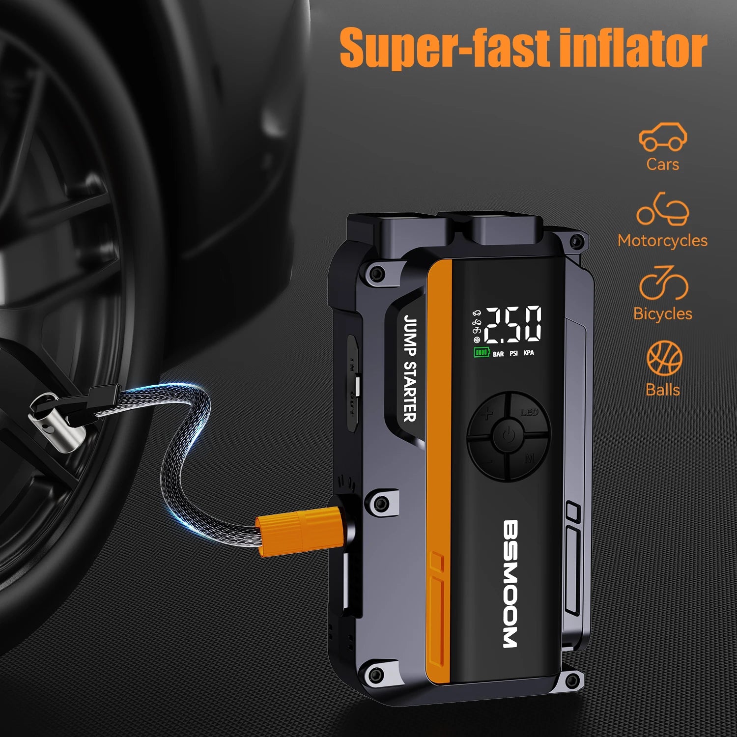 Car Jump Starter with Air Compressor 150PSI, 12V Jump Box Battery Charger Car Booster Battery Starting Device