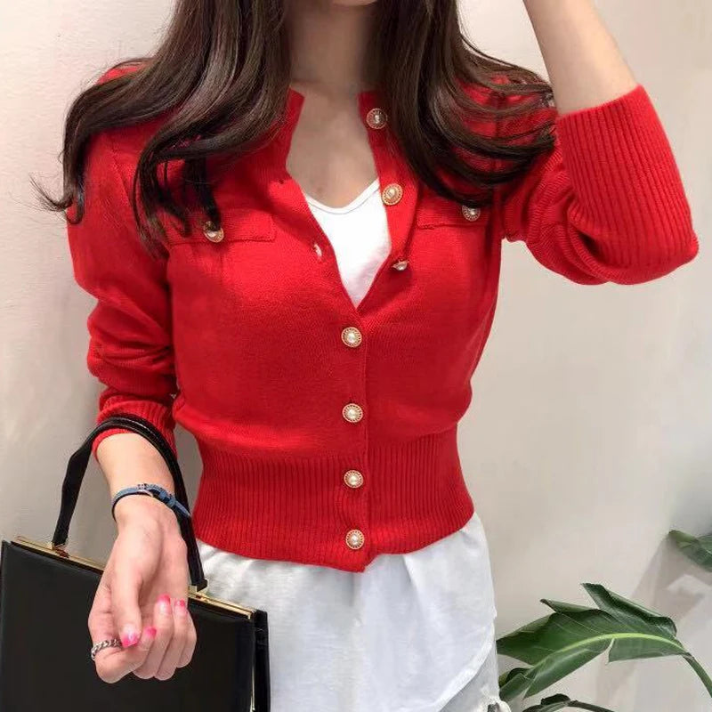 Elegant Knit Button Cardigan – Long Sleeve Slim Fit Women’s Sweater