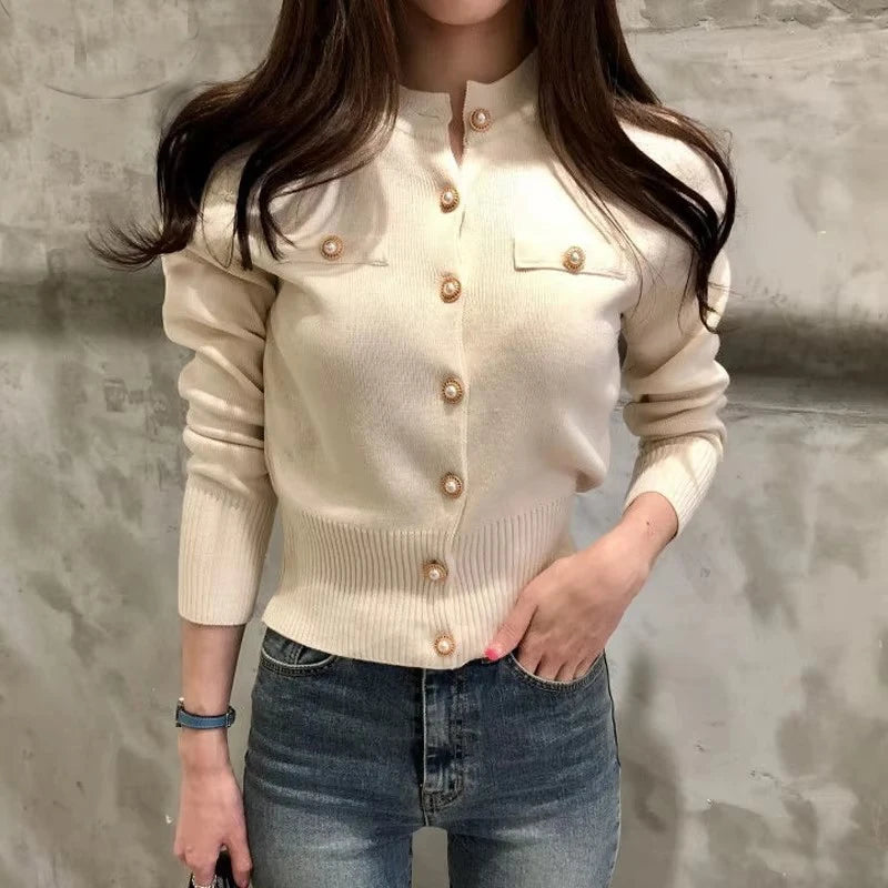 Elegant Knit Button Cardigan – Long Sleeve Slim Fit Women’s Sweater