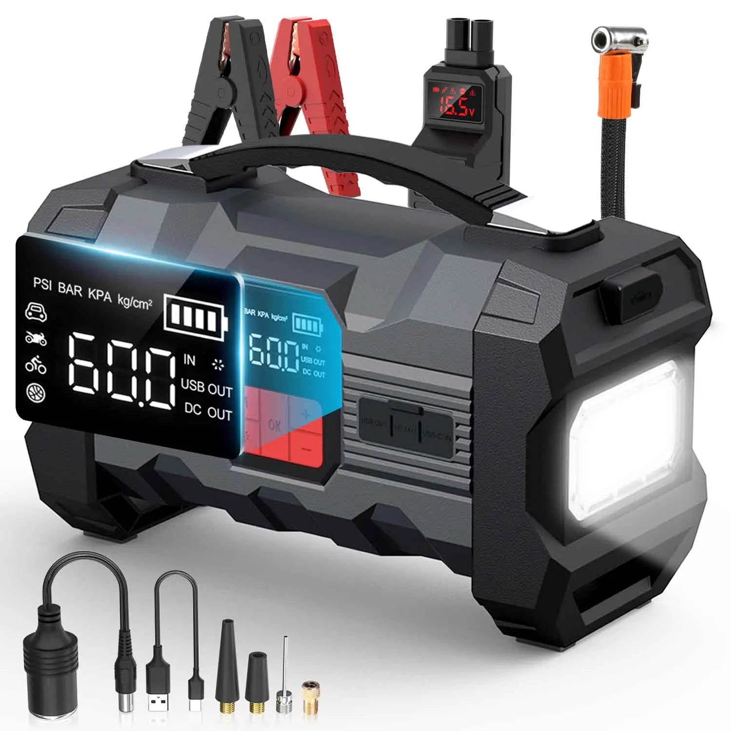 Car Jump Starter with Air Compressor 150PSI, 12V Jump Box Battery Charger Car Booster Battery Starting Device