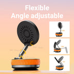 Flexible angle adjustable device with orange and black design on a gradient background