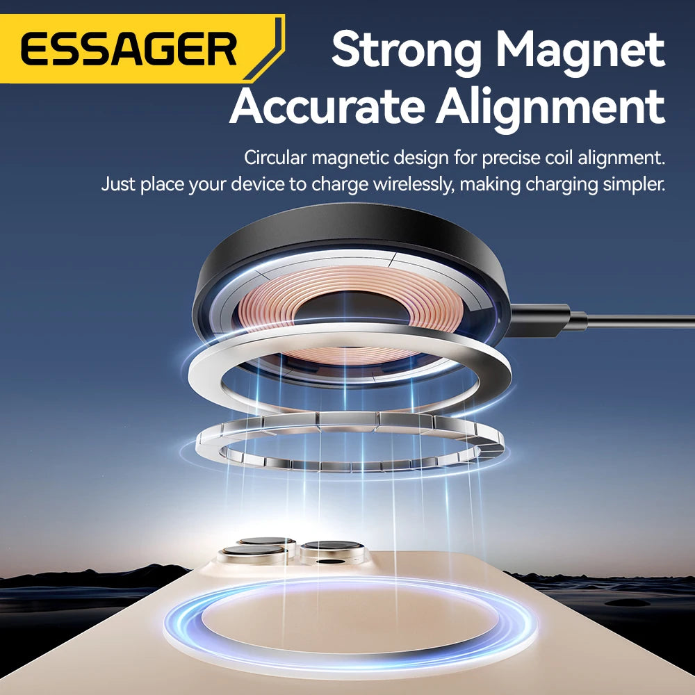 Essager Magnetic Wireless Charger 15W (Fast Charge + 360° Stand)