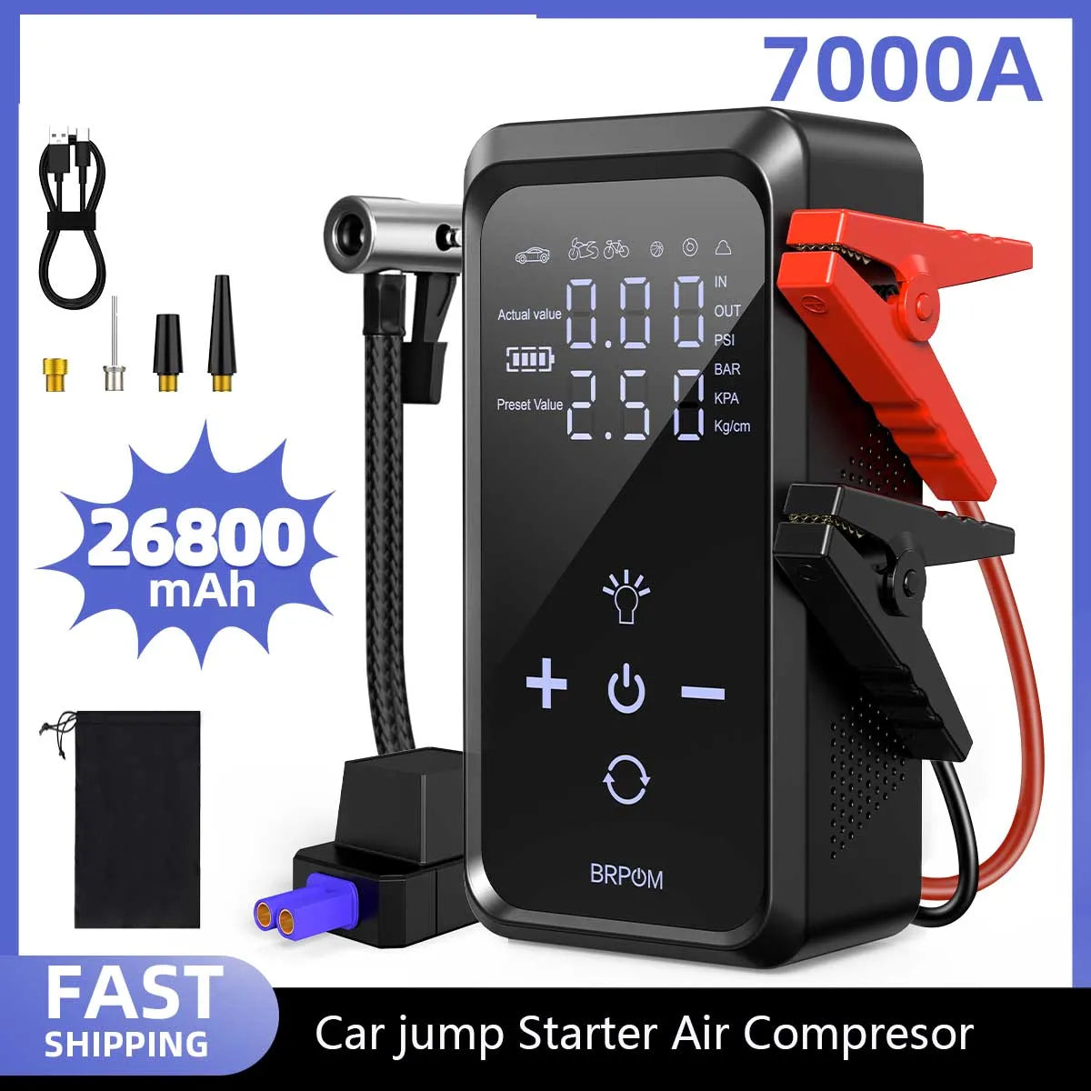Car Jump Starter with Air Compressor 150PSI, 12V Jump Box Battery Charger Car Booster Battery Starting Device