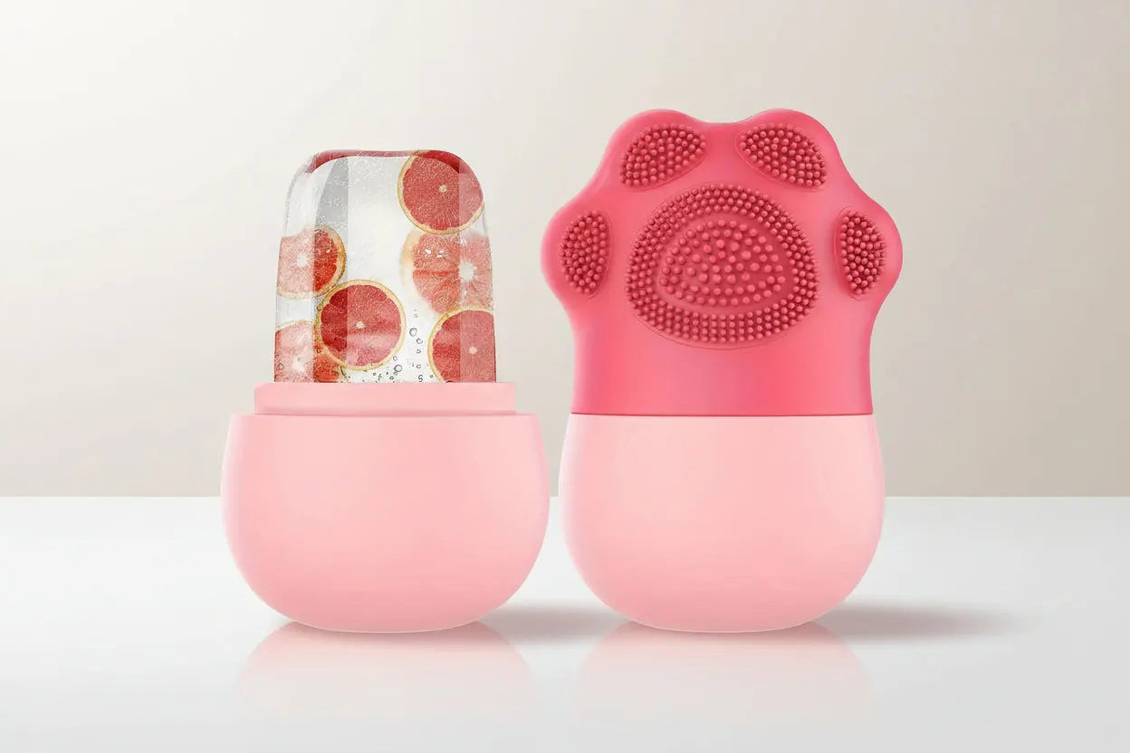 Two pink silicone products with one featuring a grapefruit design on a white background