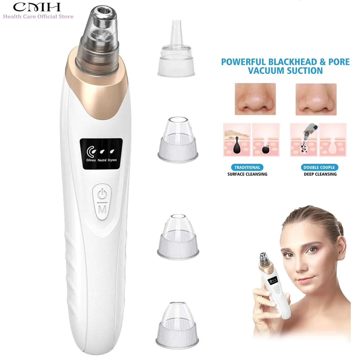 CMH Blackhead Remover Vacuum Pore Cleaner Multi Suction Heads Adjustable Suction USB Rechargeable Deep Cleansing Skin Tool Gifts PRIME STORE  PRIME STORE