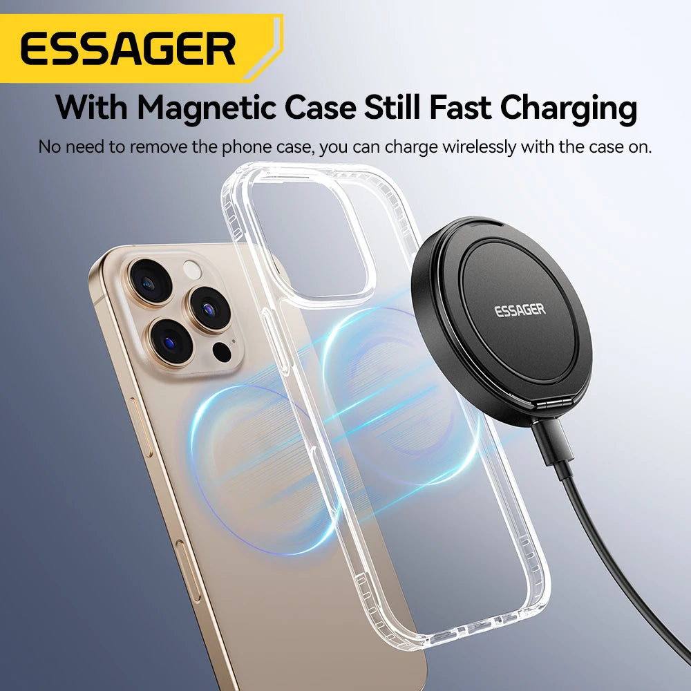 Essager Magnetic Wireless Charger 15W (Fast Charge + 360° Stand)