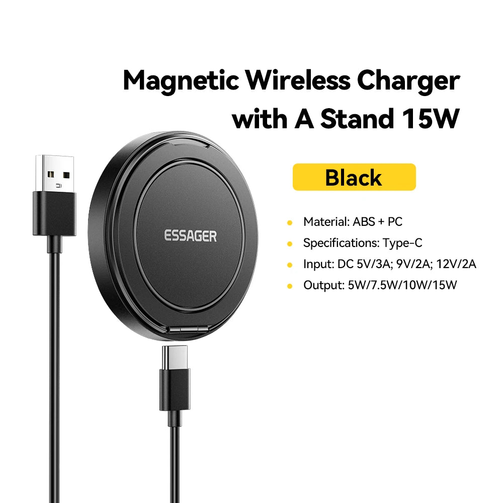 Essager Magnetic Wireless Charger 15W (Fast Charge + 360° Stand)