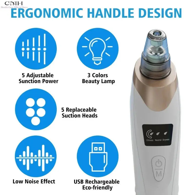 CMH Blackhead Remover Vacuum Pore Cleaner Multi Suction Heads Adjustable Suction USB Rechargeable Deep Cleansing Skin Tool Gifts PRIME STORE  PRIME STORE