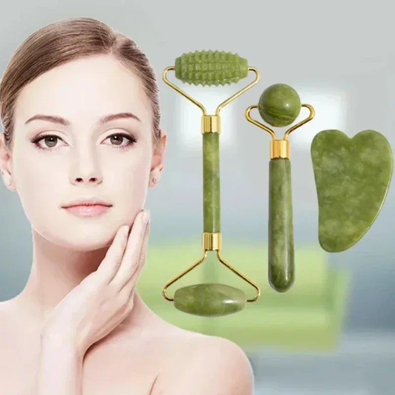 Jade facial roller and gua sha tools for daily skincare