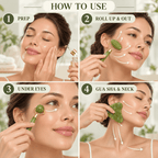 How to use a natural stone jade roller and gua sha set in four gentle steps
