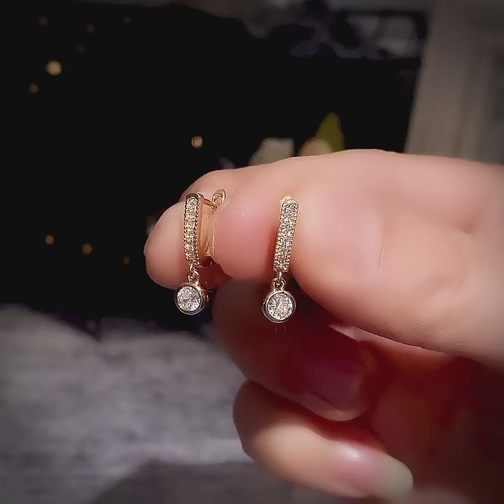 Minimal Disc Dangle Earrings with CZ Stone