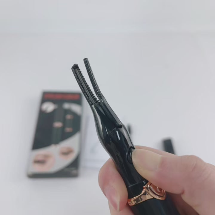 Lash Lift Pro electric heated eyelash curler in use demonstrating fast heating and safe lash lift results at home
