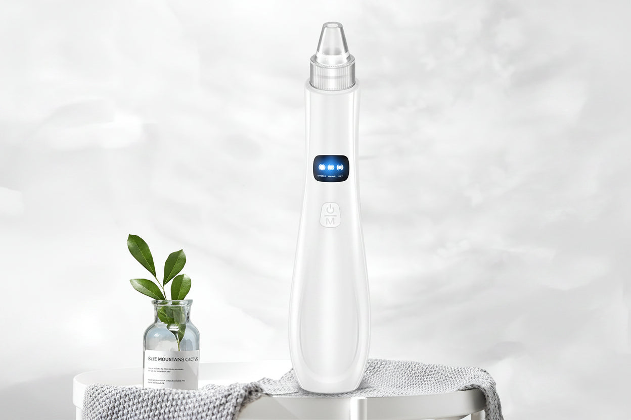 Blackhead remover vacuum device demo removing blackheads and cleaning pores.