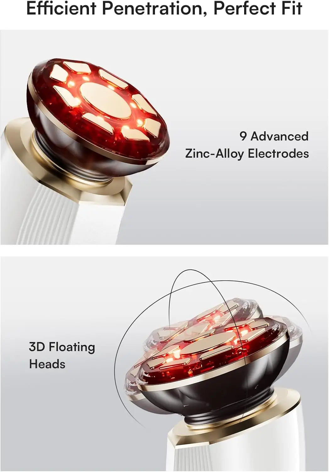 Shower head with 9 advanced zinc-alloy electrodes and 3D floating heads on a white background.